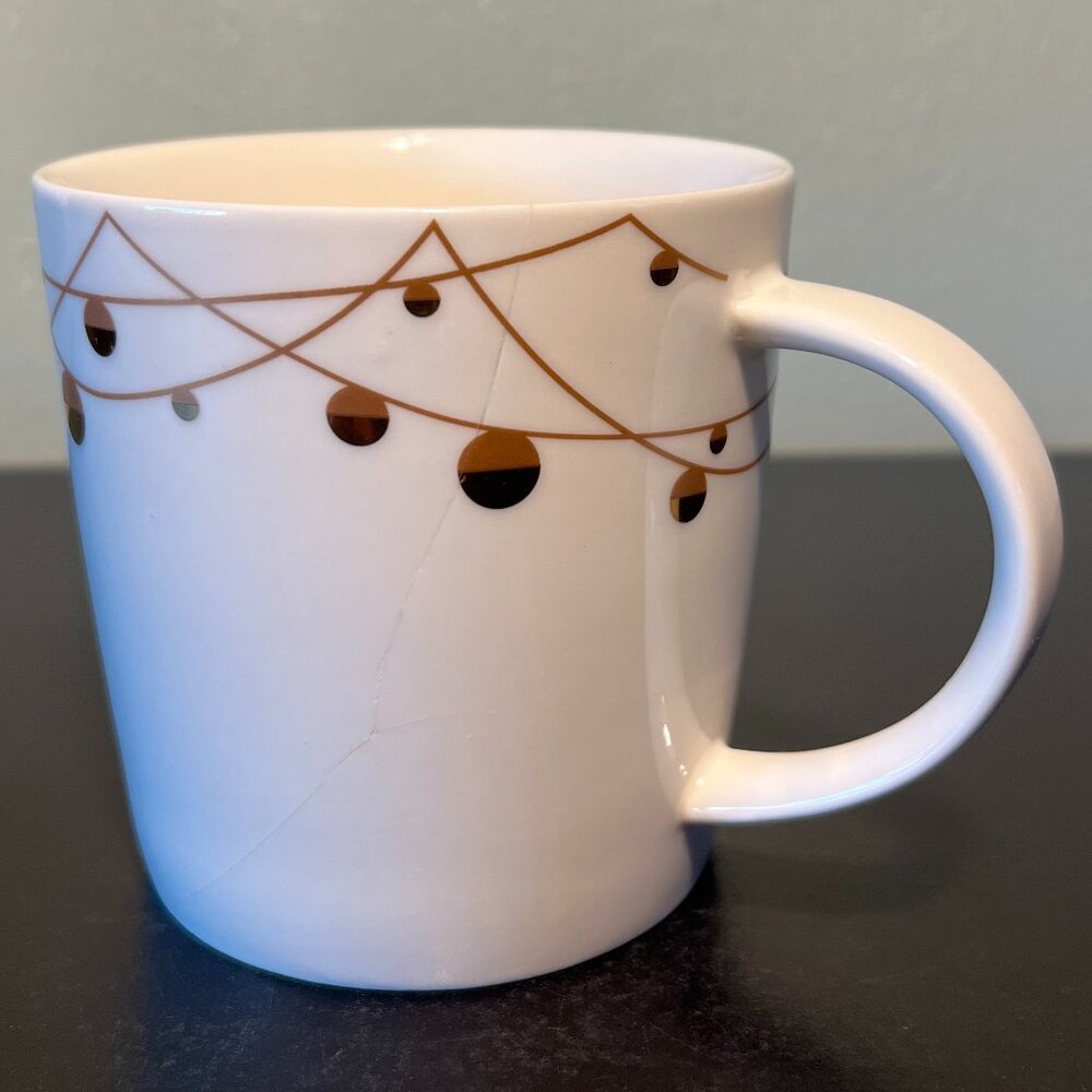 STARBUCKS 2012 Festive Metallic Gold Ornaments Bone China Mug